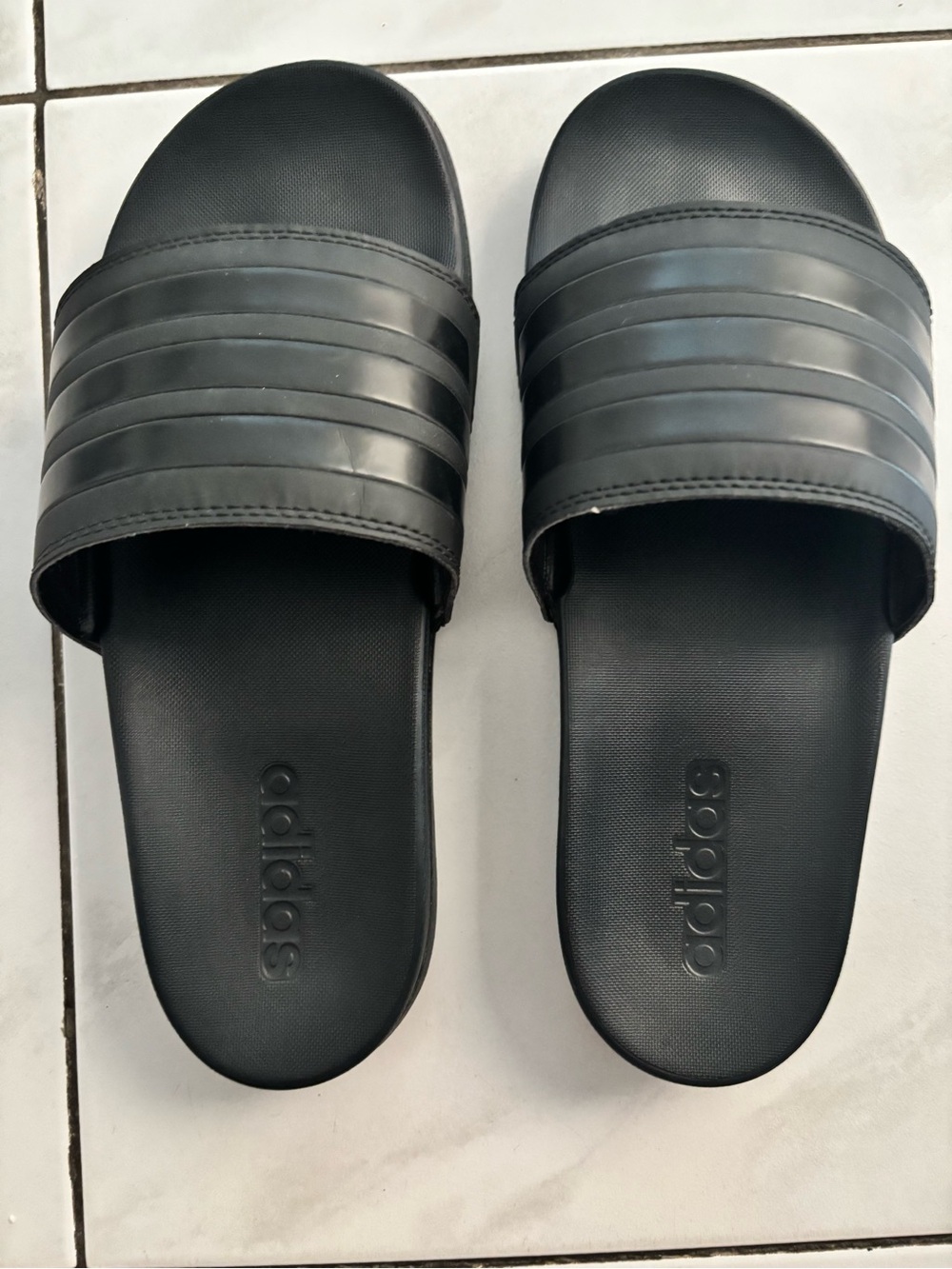 adidas Black Slide Sandals with Ribbed Strap